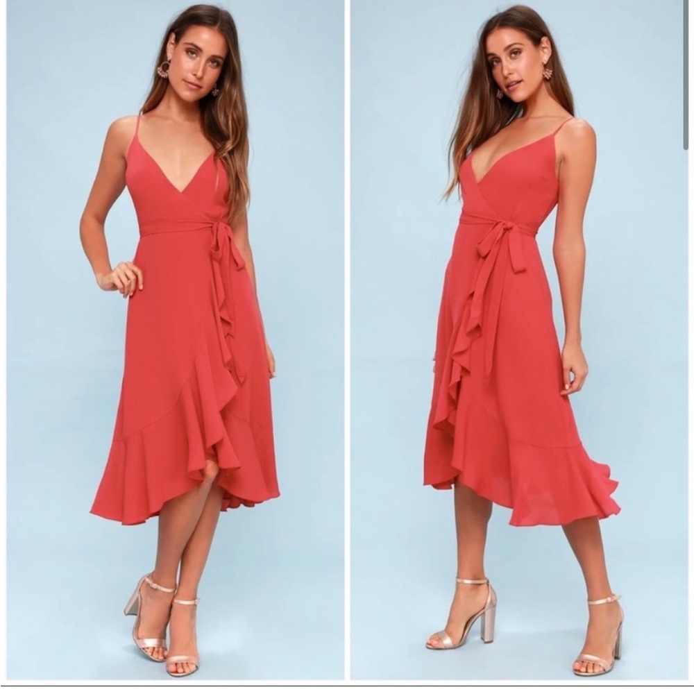 Lulus Manhattan Moment Wrap Midi Dress